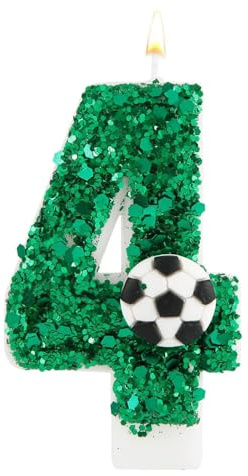 3D Velas De Cumpleaños, Fútbol Verde Vela,velas cumpleaños numeros，velas cumpleaños bengala，Vela de Número 4 de Pastel Decoración,Aniversarios,Baby Shower de Cumpleaño(Número 4)