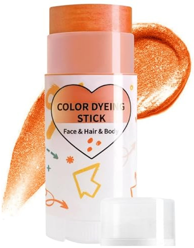 Shimmer Orange Face Body Paint Stick,Waterproof Face Paint,Orange Fa-Ce Glitter,O-Range Fa-Ce Pa-Int,Body Crayons,Color Dyeing Stick,For Body And Hair,Washable,For Instant Makeup Effect,Party Makeup