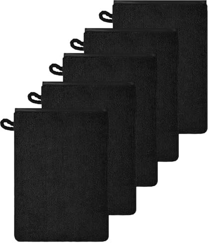 agogue 5 Stück 15 X 21cm Schwarz Langlebig Waschlappen Baumwolle,Reinigung Waschhandschuh Stark Wasserabsaugend Waschlappen Frottee Weich Waschhandschuh Körper Mit Hängenden Ringen