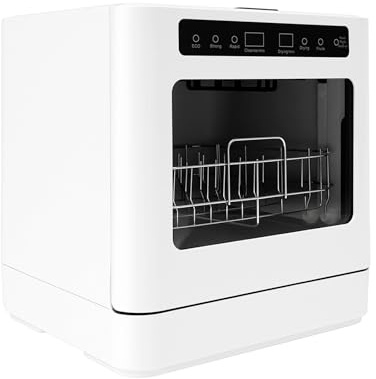 HUOMMGS Mini Geschirrspüler 6-8 Maßgedecke Tischspülmaschine 800W Tischgeschirrspüler mit 4 Reinigungsmodi Tischplatte Spülmaschine mit LED Anzeige Camping Spülmaschine für Schlafsäle, Wohnmobile