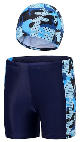 kitcorn Maillot de Bain Garcon avec Bonnets de Bain Short de Bain Anti UV Enfant pour Piscine Plage