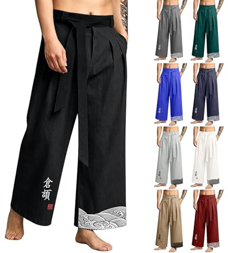 Pantalon Japonais Kimono Homme 2026 Taro pour Hommes en Lin Baggy Vêtements Traditionnels avec Cordon De Serrage Coton Décontracté Été Ample Style Pantalons