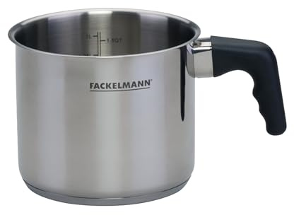 Fackelmann Geneva Pote Alto 14 cms, Capacidad 1,7 Litros, Cazo de Leche de Acero Inoxidable con Núcleo de Aluminio, Resistente a Corrosión y Fácil de Limpiar, Distribución Uniforme del Calor