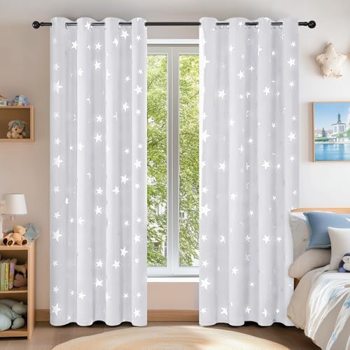 Deconovo Tende Oscuranti Termiche Isolanti con Stelle Stampate per Soggiorno e Camera da Letto Moderne Interni 2 Pezzi con Occhielli, 140x260 CM, Grigio Perla