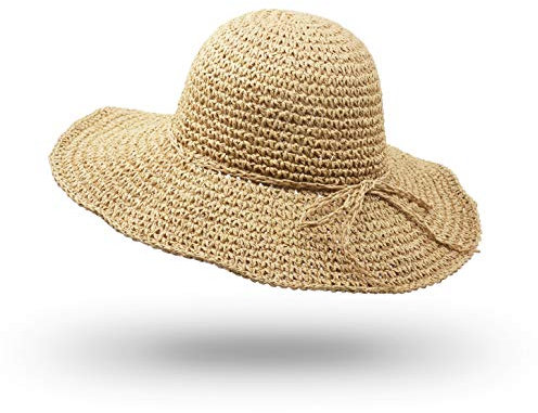 UltraKey Strohhut, handgemachte Strandmütze mit breiter Krempe Faltbare Outdoor-Sonnenhut-Strand-Kopfbedeckung für Erwachsene Kinder Mann Frauen Erwachsene beige