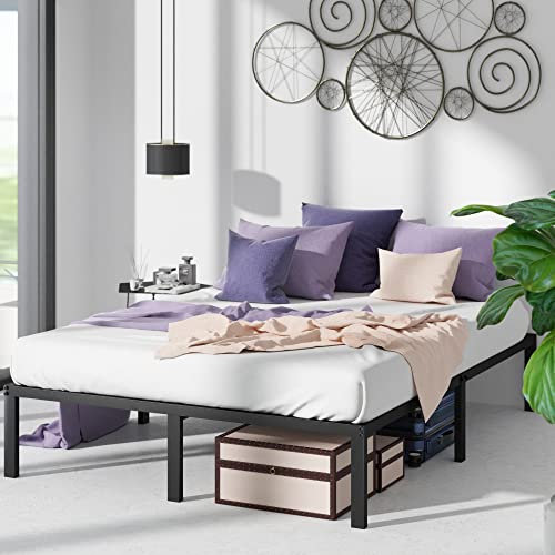 Zinus Yelena Cadre de lit en métal | 160 x 200 cm | 36 cm de Haut | Support de Lattes en Acier | Facile à Assembler | Espace de Rangement sous Le lit | Noir