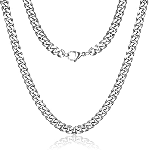 RWQIAN Kubanische Halskette für Männer 9mm Silber Edelstahl Panzerkette Jungen Link Chain Cuban Schmuck Hip-Hop Kette 51CM