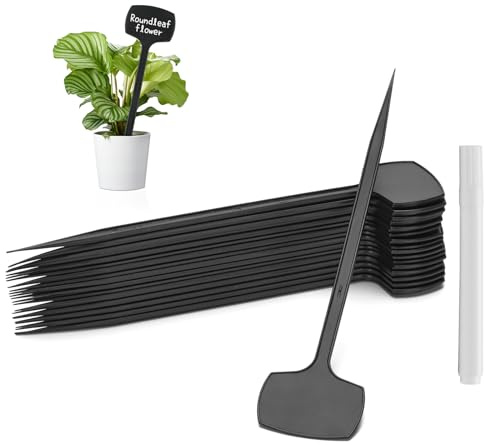 KINGLAKE 50 Stück 28X6.5CM Pflanzenschilder Pflanzenstecker für Draussen Wetterfest, Groß Pflanzschilder mit Marker zum Beschriften, Pflanzen Schilder Pflanzenetiketten Plastik, Beet Schilder-Schwarz