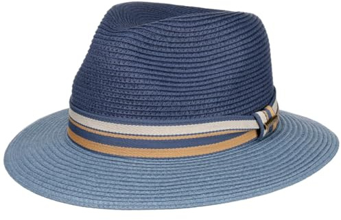 Stetson Licano Toyo Trilby Strohhut UV Schutz 40+ Damen Herren Frühling Sommer blau M (56-57 cm)