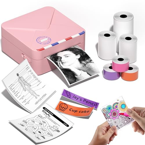 Phomemo M02S Mini Drucker für Smartphone, 300 DPI Tragbarer Thermo-Fotodrucker mit 6 Papierrollen, Kompatibel mit 15, 25, 53 mm Papier, ideal für Studium, Scrapbooking, Fotos, Geschenke (Rosa)