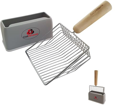 CatAmore Katzenstreuschaufel XXL Metall mit Holzgriff und Halterung Katzenschaufel Streuschaufel Schaufel