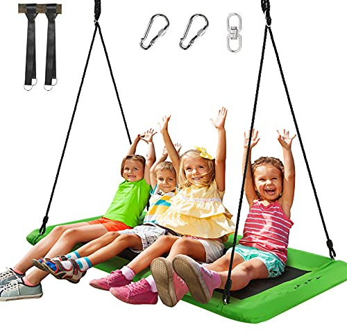 KOMFOTTEU Balançoire Nid d'Oiseau, réglable en Hauteur, Balançoire d’Extérieur pour Enfant, Charge de 150 kg, Balançoire Suspendue rectrangulaire, en Tissu Oxford, 150 x 80 cm (L x l) (Vert)