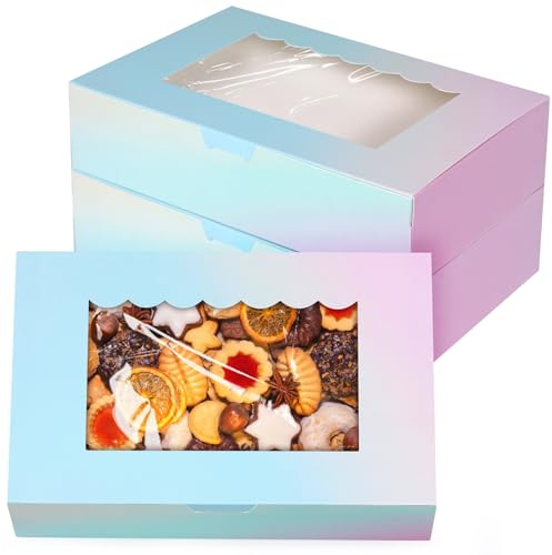 KEYIDO 20 Pack Cookie Boxes with Window 8.5”x5.5”x2” Bakery Boxes Gift Packaging Boxes for Muffins Sweets Biscuits Pies Candy Chocolates Party Favours (gradient)