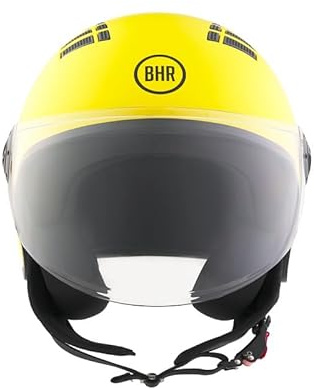 BHR Demi-Jet 834 FLOW - ECE 22.06-godkänd sommarskoterhjälm med 16 ventilationshål - motorhjälm med reptåligt visir och mikrometrisk frisättning - matt gul M