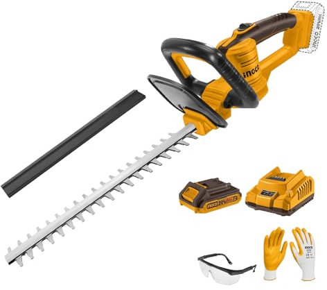 INGCO Cordless Hedge Trimmer 20V Lithum-ion Hedge Cutter with 1Pcs 2.0Ah Battery And Charger, Tooth Opening 18mm, Blade Length 460mm CHTLI20461