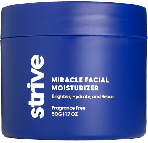 Strive Mens Face Moisturizer, Dark Circle Brightening, Anti Aging Mens Face Lotion with 4% Niacinamide+, Hyaluronic Acid & Ceramides, Hydrating Fragrance Free Skin Care Face Cream - 1.7 fl oz.