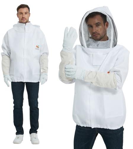Sting Proof Beekeeper Suit | Polycotton Beekeeping Jacket with -Matched Gloves | Professional Bee Suit & Bee Jacket for Men & Women | Full Protection Beekeeping Apparel for Hobbyist(XL)