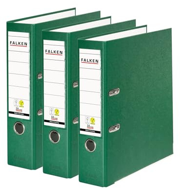 Falken - Confezione da 3 raccoglitori originali in polipropilene, realizzati in Germania, larghezza 8 cm, formato DIN A4, verde vegano, in plastica