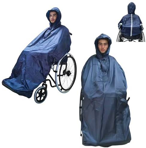 Fonakei Navy Blue Wheelchair waterproof Poncho Zip Closure & Elasticated Skirt wheelchair accessories Mac without Sleeves Machine Washable Universal Sizing, Navy Blue, Universal