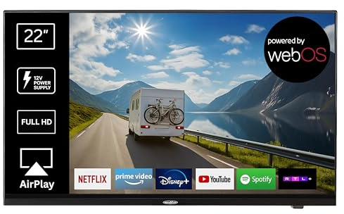 REFLEXION LDDX22IBT-Black Smart LED Fernseher 22 Zoll / 55cm, LG webOSHub, Wohnwagen/Wohnmobil/Camping/Caravan/Boot/LKW TV, Slimline, 12/24/230 Volt, Full HD, Triple Tuner, Bluetooth, WLAN, DVD-Player