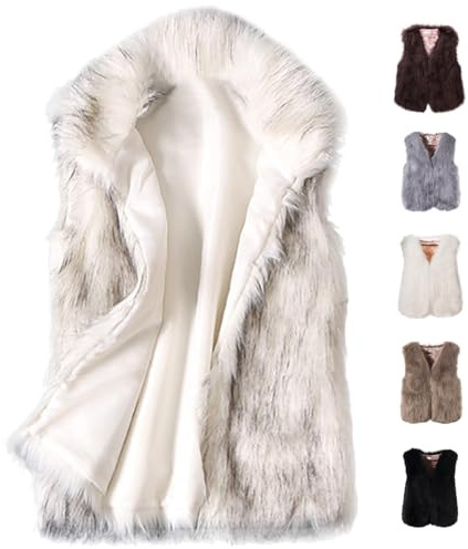 Générique Gilet Sans Manche Femme Gilet Polaire Court Femme Fausse Fourrure Manteau Col Debout Cardigan Hiver Petite Taille Laine Élégant Casual Mode Hiver Outerwear Veste en Laine(#01,3XL)