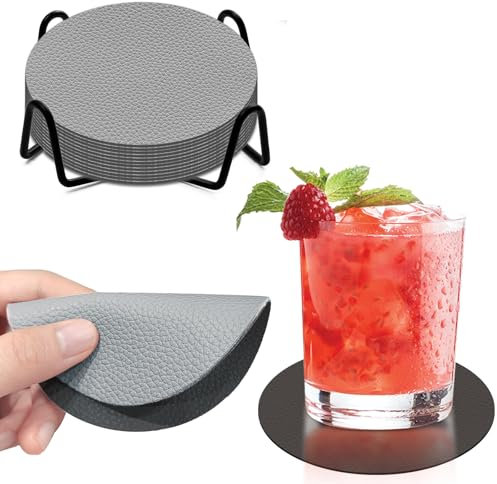 Untersetzer Gläser 12er Set,Doppelseitigen Untersetzer Gläser,mit Halter,Getränkeuntersetzer,Rund rutschfest Glasuntersetzer(Grau+Schwarz)