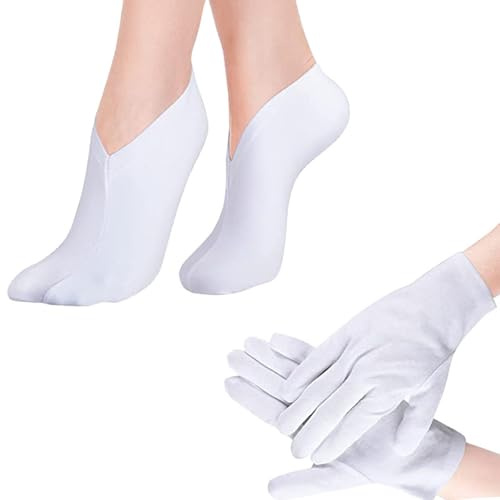 Gants et chaussettes en coton de beauté pour spa eczéma mains sèches pieds déchirés mains et pieds soins de la peau et nuit