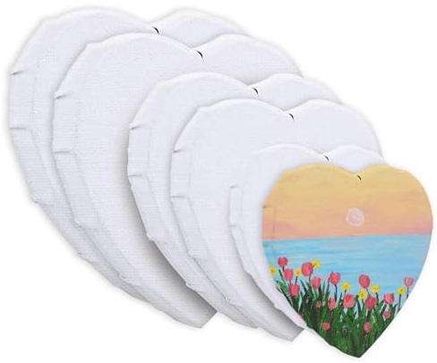 Lienzo para pintar, 6 piezas de lienzo en forma de corazón con marco de madera de 4/6/8 pulgadas Juego de lienzos de algodón para pinturas acrílicas al óleo y decoración del hogar (blanco)