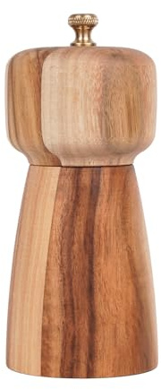 DeroTeno Salt Mill, Salt or Pepper Grinder with Adjustable Ceramic Grinding Core, Spice mill for Pepper and Salt, Acacia Wood, 5 inch/14 cm Height, Bottom Dia: 2.36inch/6 cm(Tray is NOT Included)