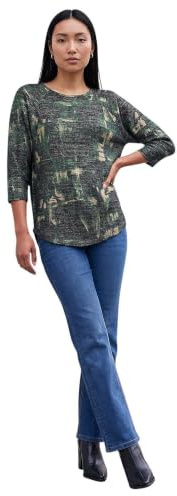 Roman Originals Stretchy Top for Women UK - Ladies Jersey Blouse Smart Casual Tunic Work 3/4 Length Sleeve Round Neck Boat Neckline Flattering Autumn Winter