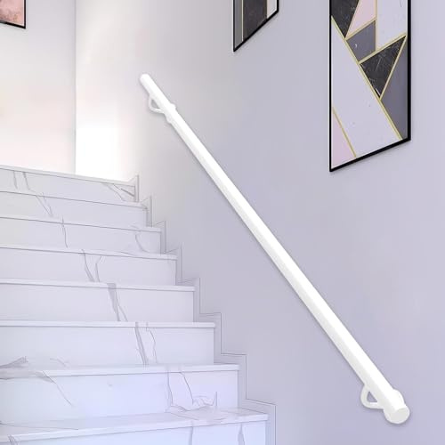 Modernt smidesjärnsräcke, 1m 2m 3m 4m 5m 6m Vitt ledstång för trappor inomhus utomhus, Trappräcken med fästen väggmonterat(330cm)