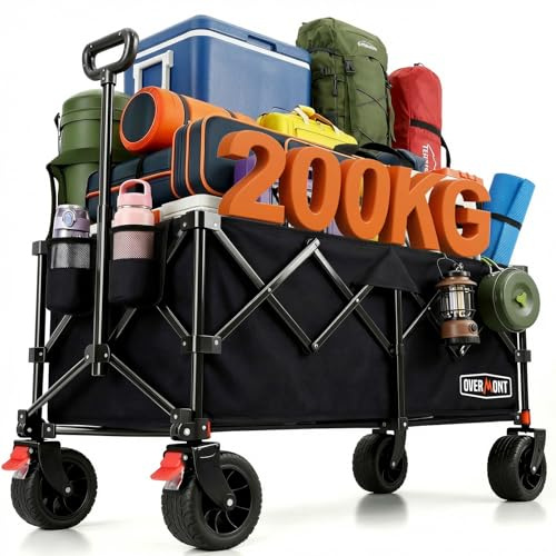 Overmont Carro Plegable XXL 118 cm - 270 L Gran Capacidad, Carga hasta 200 kg - Carro de Transporte Alta Resistencia con Ruedas Grandes Todo Terreno, Modelo Alargado - para Playa, Jardín y Compras