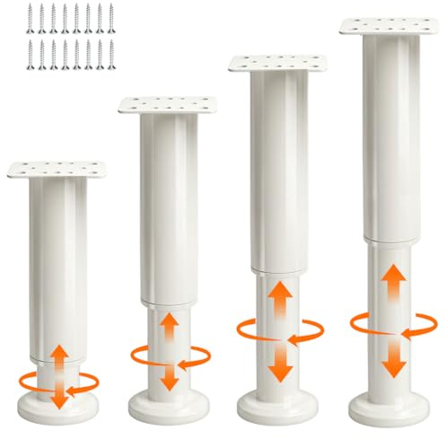 Aoyfuwell 4 patas ajustables para muebles, 18 – 30 cm, patas de metal blanco, patas ajustables en altura para patas de muebles, patas de armario, cómodas, patas de sofá, patas de cama, patas de sofá