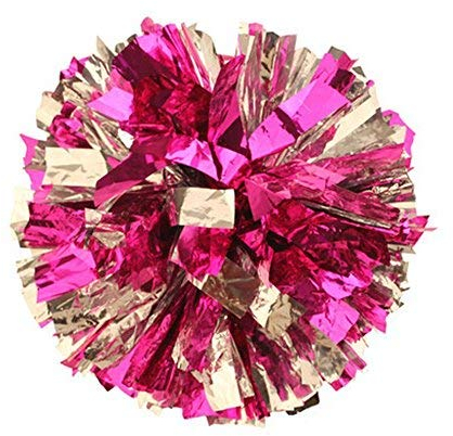 Cheerleading Metallic Folie und Kunststoff Ring Pompons Cheerleading Poms 2 Stück, pink with silver
