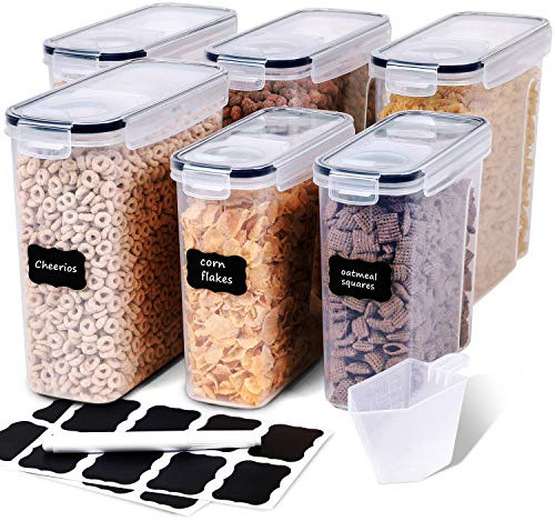 FOOYOO Cereal Containers Storage Set - 6 Piece Airtight Large Dry Cereal Storage Containers(135.2oz), BPA Free Dispenser Plastic Cereal Storage Containers with 16 Labels & Pen