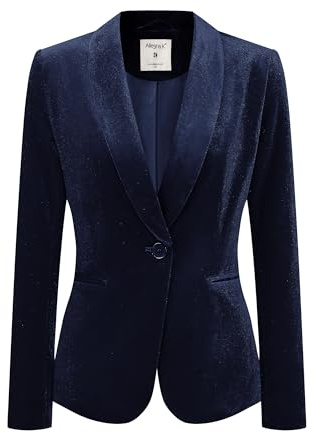 Allegra K Blazer en velours pour femme à manches longues et revers cranté avec simple boutonnage Couleur unie, bleu foncé, 48