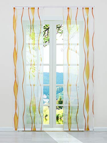 ESLIR Schiebegardinen Set 2er Flächenvorhänge Gardinen mit Klettband Schiebevorhang Transparent Vorhang mit Wellen Druck Voile Orange BxH 57x245cm 2 Stück