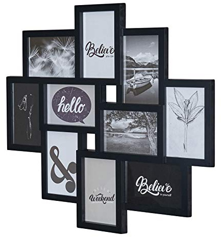 levandeo Bildram collage 50 x 55 cm svart 10 foton 10 x 15 cm dekoration fotokollage fotoram glasskivor
