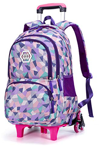 IvyH Kinder Rucksack mit Rollen, Schulranzen Trolley Schultasche Multifunktions Trolley Schulrucksack für Teenager Jungen Mädchen, Lila