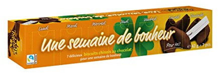 Biscuits avec Message de Happy, une Semaine de Chance - Calendrier Hebdomadaire au Chocolat - 7 Biscuit de Fortune au Chocolat Végétalien – Fortune Cookies avec Messages Inspirants, 1 Boite (42 g)
