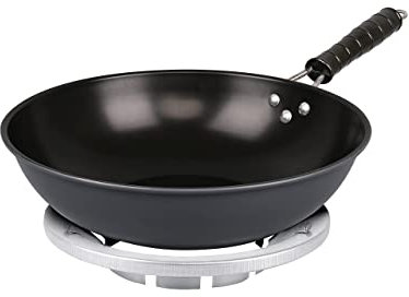 Homiu Non-Stick Wok | Deep Stir Fry Carbon Steel Pan, Induction Safe | 30cm Frying Pan Heat-Resistant Ribbed Handle | Pan for Gas, Electric, Ceramic, and Halogen Cookers