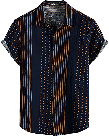 VATPAVE Herren Sommer Tropische Hemden Kurzarm Aloha Hawaii Hemden Groß Marineblau gestreift