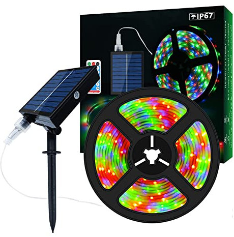 Ruban LED Solaire Extérieur, 10m 560 LED Bande LED RVB à Changement de Couleur à Énergie Solaire avec 8 Modes d'Éclairage IP67 Étanche Décoratif Guirlande Lumineuse pour Jardin Arbres Piscine…