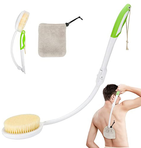 Rückenbürste mit Langem Stiel, Faltbar Badebürsten Naturborsten, mit Einem Handtuchbürstenkopf zum Zurückwischen, Ultralanger Griff & Maximale Biegung Radial, Leicht zu Berühren Alle Teile des Rückens