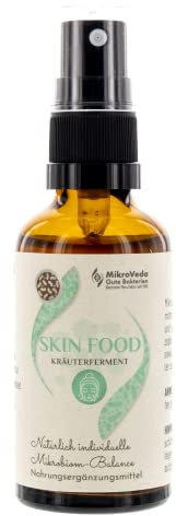 MikroVeda SKIN FOOD Bio Käuterferment 50ml, mikrobiotische Hautpflege in Glasflasche, vegan, bio mit Nachtkerzensamen, Kamille, Salbei