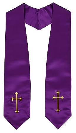 Erligo Clergy Stole, Choir Stole with Cross Embroidery 60'' (Purple)