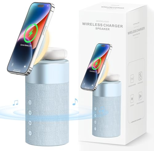 COLSUR Bluetooth Speaker, Wireless Charger, Bluetooth Speakers with Night Light, 2 in 1 Wireless Charging Station for 16/15/14/13/12 Series, for AirPods Pro/3/2（Gift Ideal）