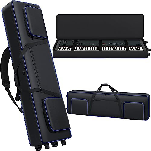Aleemin 88 Key Keyboard Case with Wheels (53x14.5x7) | 88 Key Keyboard Rolling Bag with 3-Pocket | 88 Key Keyboard Roller Bag Soft Padded Case with Handles & Shoulder Straps for 88 Key Keyboard,