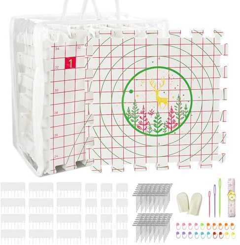 LAMXD Blocking Mats for Knitting - Extra Thick Blocking Boards with Grids with 24pcs Knitting blockers, 200 T-pins, 20 Stitch Marker 3 Plastic Needles and Tape Measure - Pack of 9