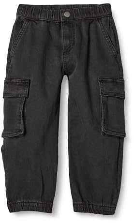 Amazon Essentials Boys' Stretch Denim Cargo Jeans, Washed Black, 5 Years